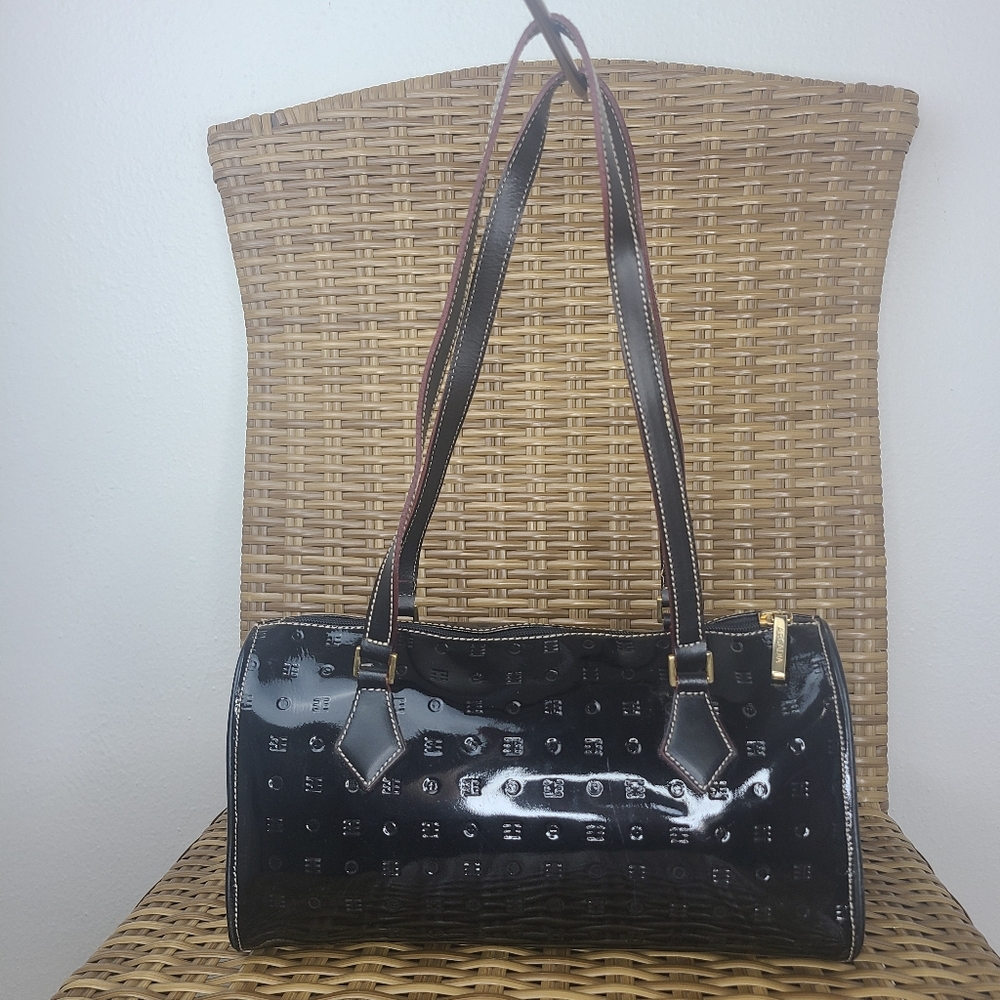Arcadia Shoulder Bag Patent Leather Monogram Pattern Black Made In Italy